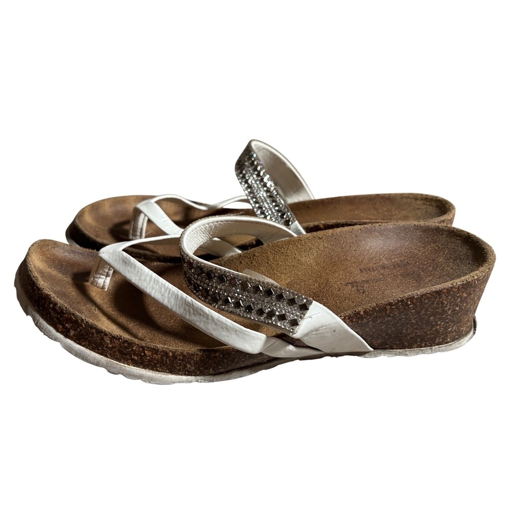 La Strada Womens 8 Rhinestone Cork Wedge Thong Sandals Made in Italy Resortwear